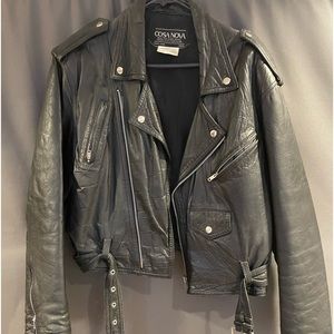 80s vintage black biker leather jacket